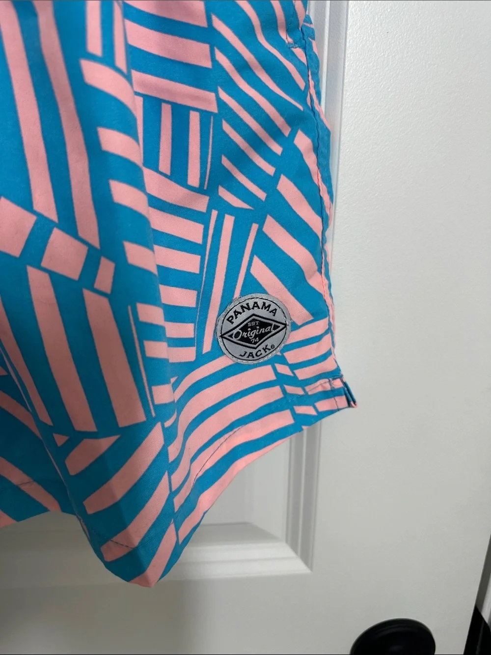 Panama Jack Men’s Geometric Swim Trunks Pink/Turquoise XL